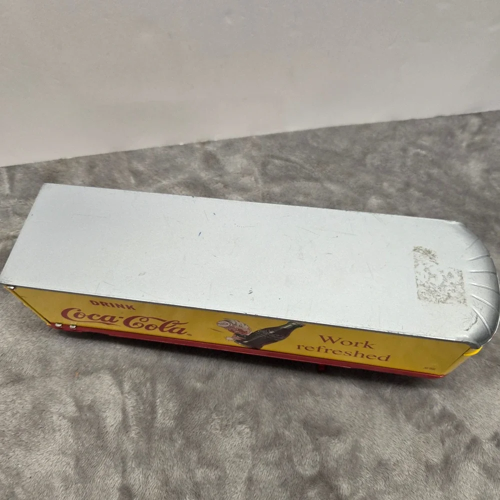 Vintage Coca-Cola Sprite Boy Work Refreshed Metal‎ Semi Trailer Toy Yellow Red